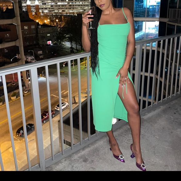 green emerald velvet dress ZARA green ruched slinky mini dress